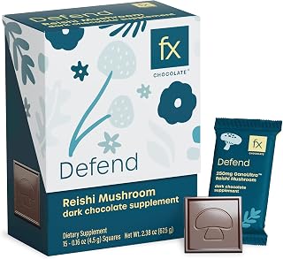 Defend - Sugar Free Adaptogen Mushroom Chocolate Supplement for Energy + Immune Support with Cacao + Reishi - Keto Dark Chocolate - Vegan + Non-GMO (Box of 15)