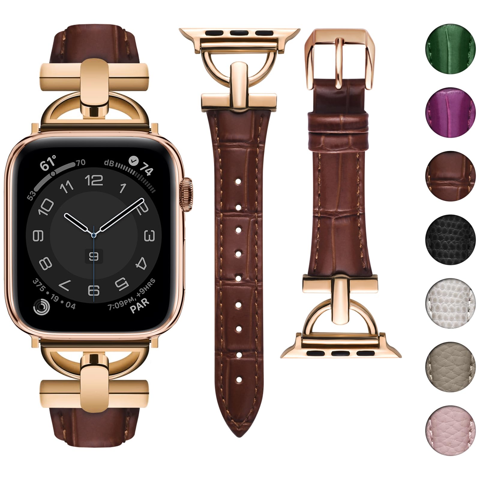 wutwuk Leather Band Compatible with Apple Watch Bands Women 38/40/41/42mm(S11/10) Dressy Slim Leather Strap with D-Shape Metal Buckle for iWatch SE Series 11/10/9/8/7/6/5/4/3/2/1,Reddish Brown