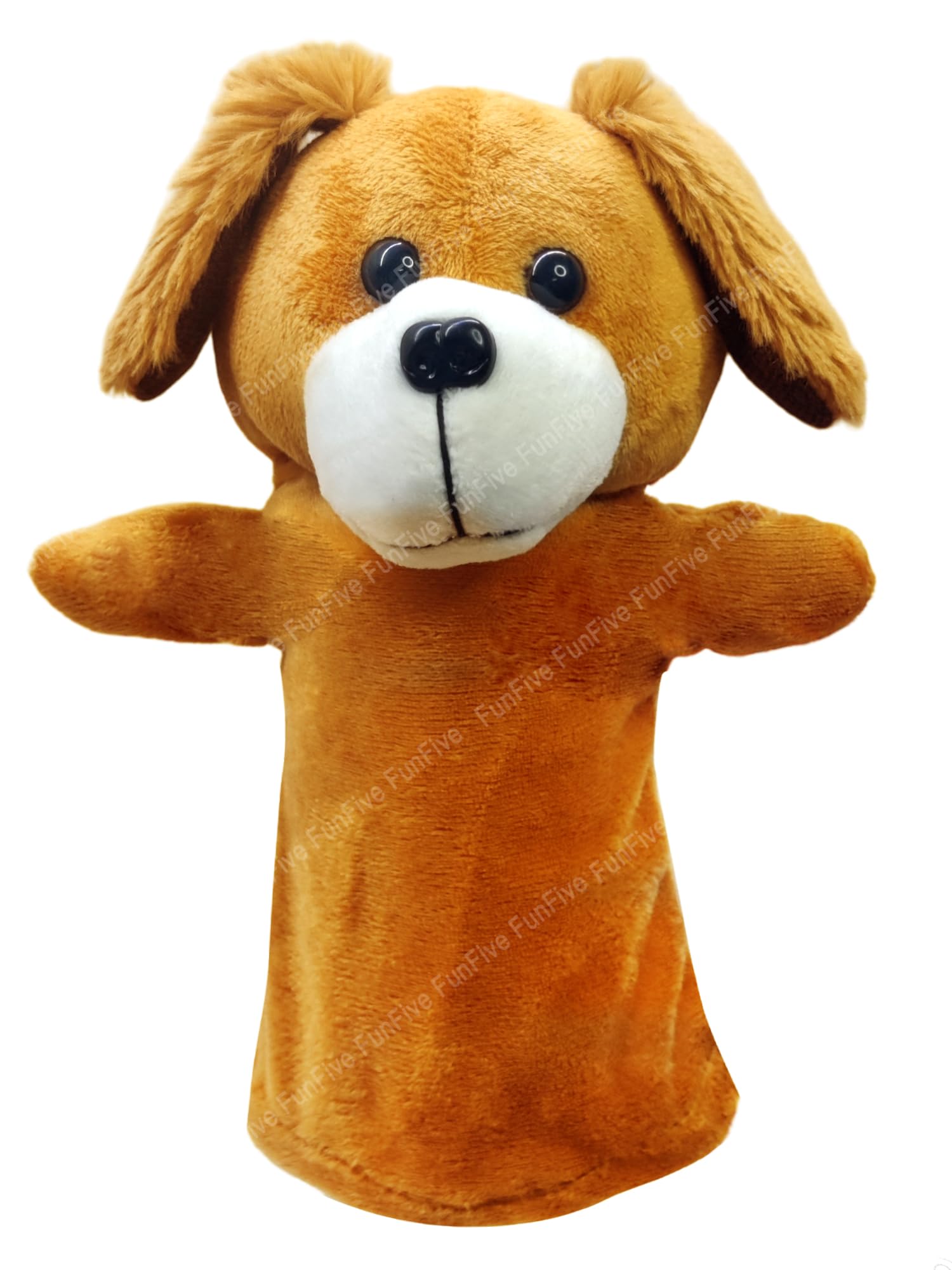 FunFive Multicolor Hand Puppet Dog - Soft Plush Animal Puppet Toy for Kids, Ages 3+