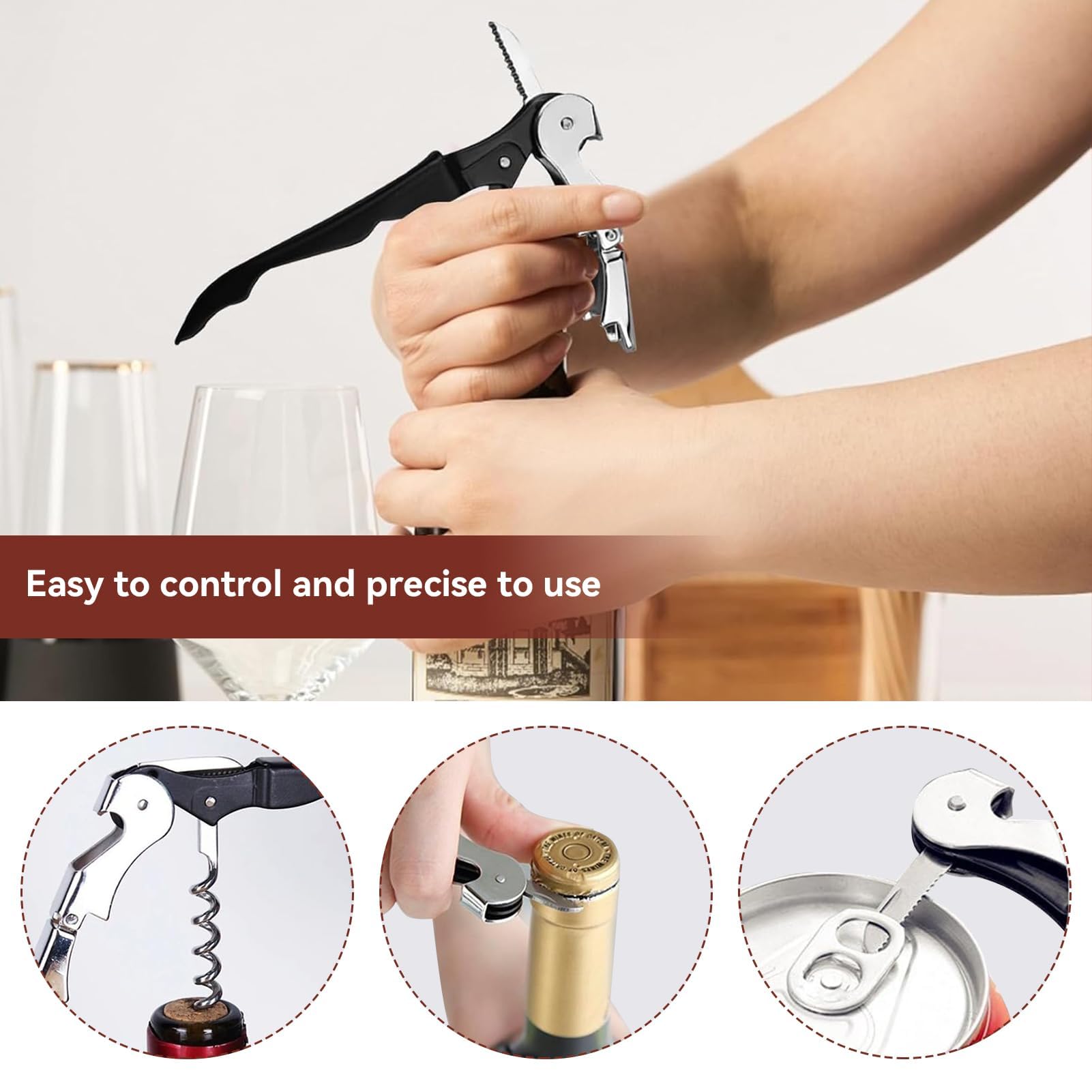 Cyrank Juego De Abridor De Vino, Abridor Manual De Botellas De Vino Tinto Con Estuche Clásico, Kit De Sacacorchos Con Mango De Embalaje De Acero Inoxidable Para El Hogar, Bar Y Restaurante(negro)