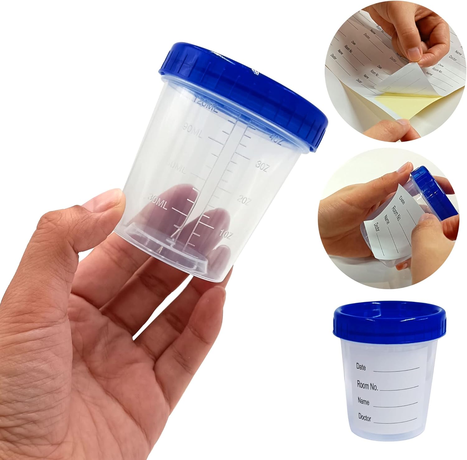 20 Pack 4oz Disposable Specimen Cups with Blue Screw-on Cap Cover : Industrial & Scientific
