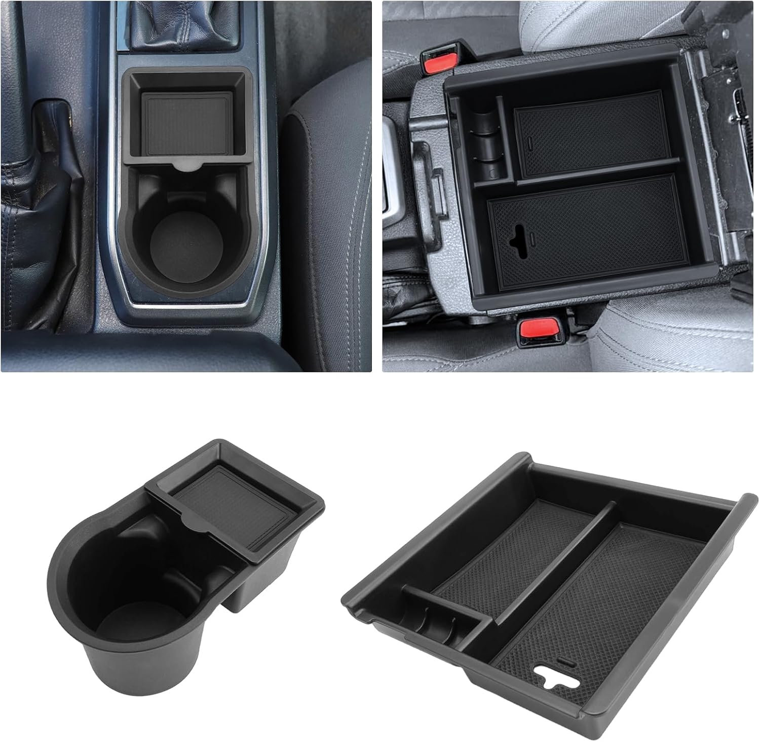 for 2PCS Center Console Coin Box Organizer&Water Cup Holder Insert ABS Materials Compatible with 2016-2023 Toyota Tacoma