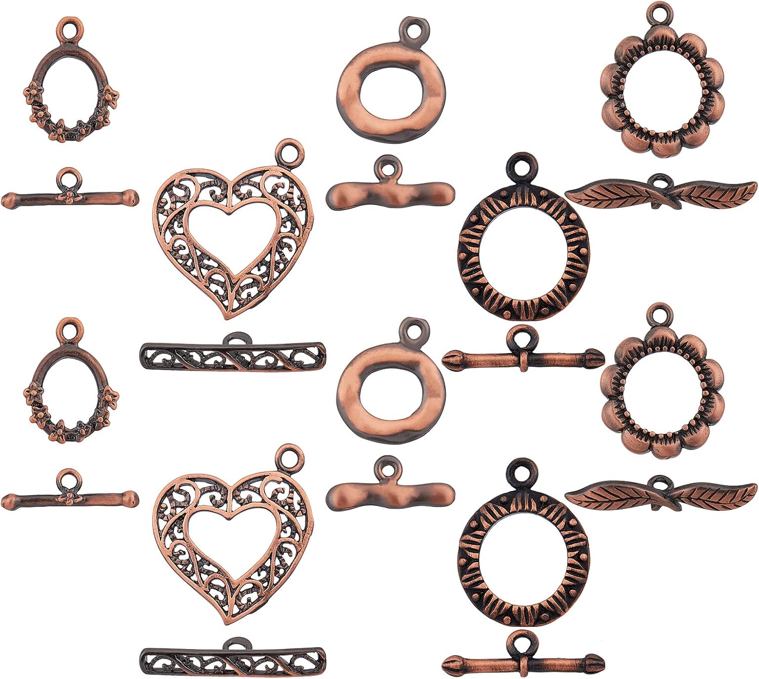 SUPERFINDINGS 10 Sets 5 Styles Brass Toggle Clasps Red Copper OT Buckle Rack Plating Jewelry Clasp Connectors for DIY Jewelry Making Crafts