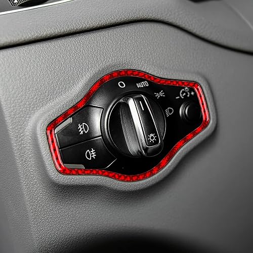 Miniatura 4 de JUPIZEUS Fibra de carbono, para Audi Q5A4A5 2009-2016, cubierta de marco de botón para faros de automóvil, accesorios interiores, color rojo
