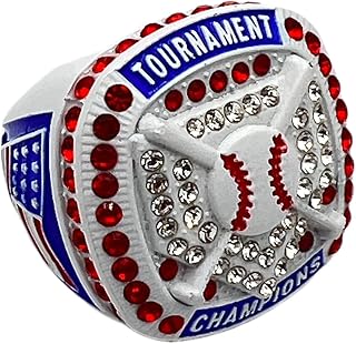 Discount Sports Rings HOME PLATE CHAMPION RING — WHITE BODY, RED STONES, BLUE Blue,White,Red