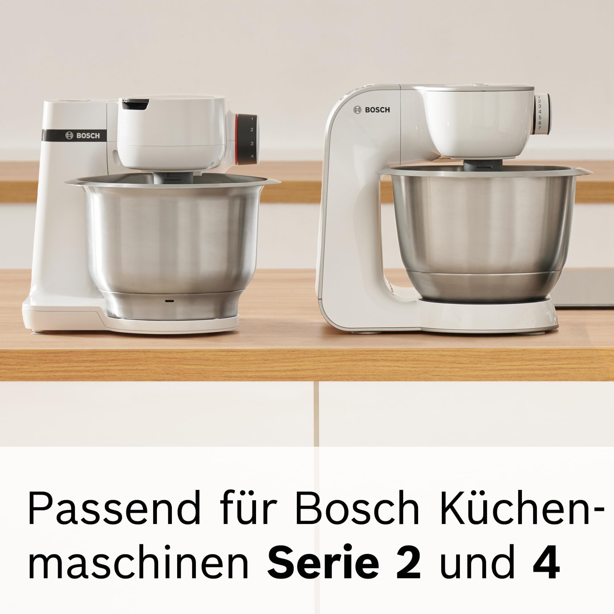 Bosch Multimixer MUZ5MM1, Zubehör passend für Küchenmaschine Serie 4, Serie 2, 3 Scheiben (Schneid-Wende-Scheibe, Raspel-Wendescheibe, Reibescheibe fein), spülmaschinenfeste Teile