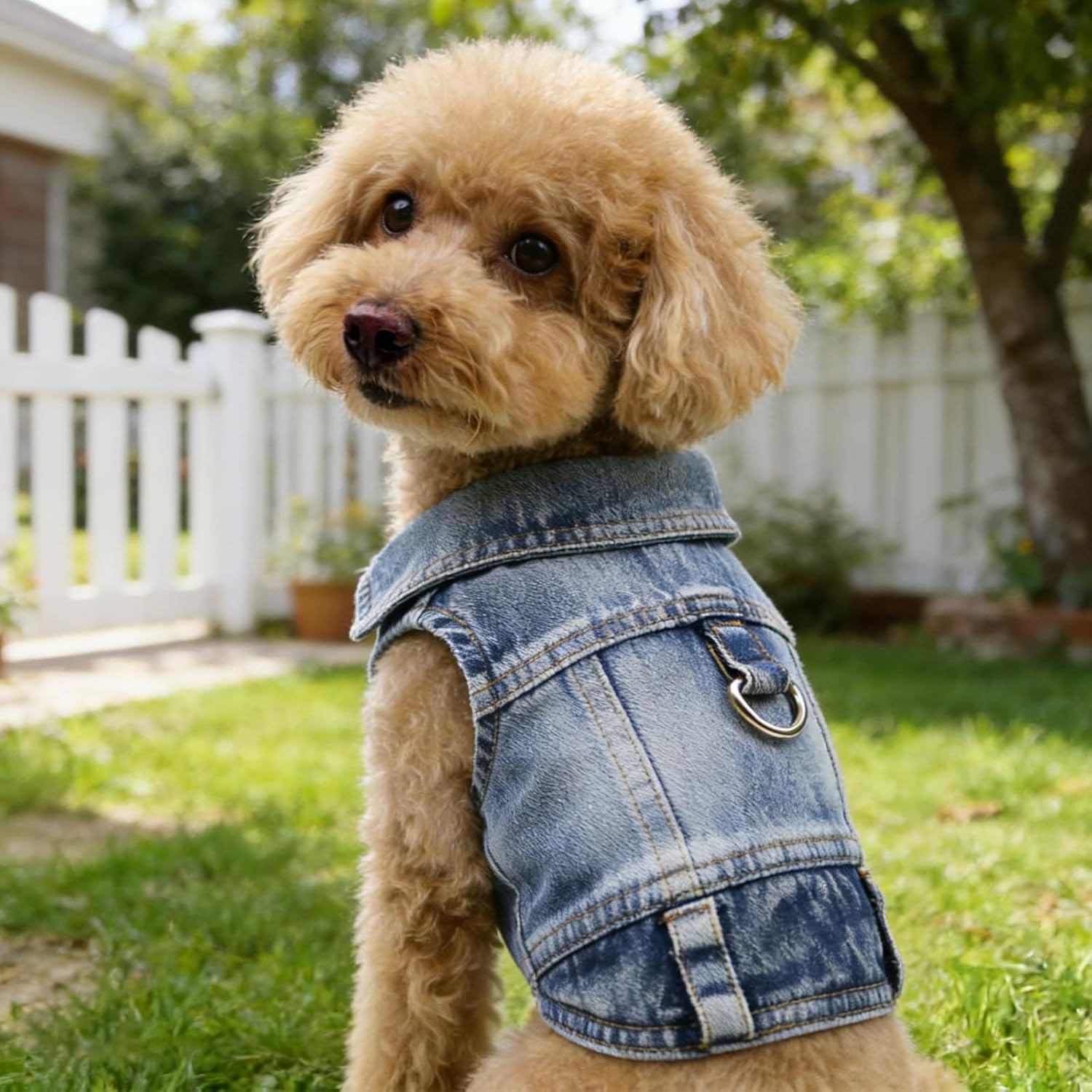 Dog Jeans Jacket for Small Dogs Boy, Puppy Denim Jacket with Leash D-Ring, Pet Cat Vest Clothes T-Shirts for Small Dogs, Puppy, Pugs, Chihuahuas, Yorkie,Teacup (Blue, Medium)