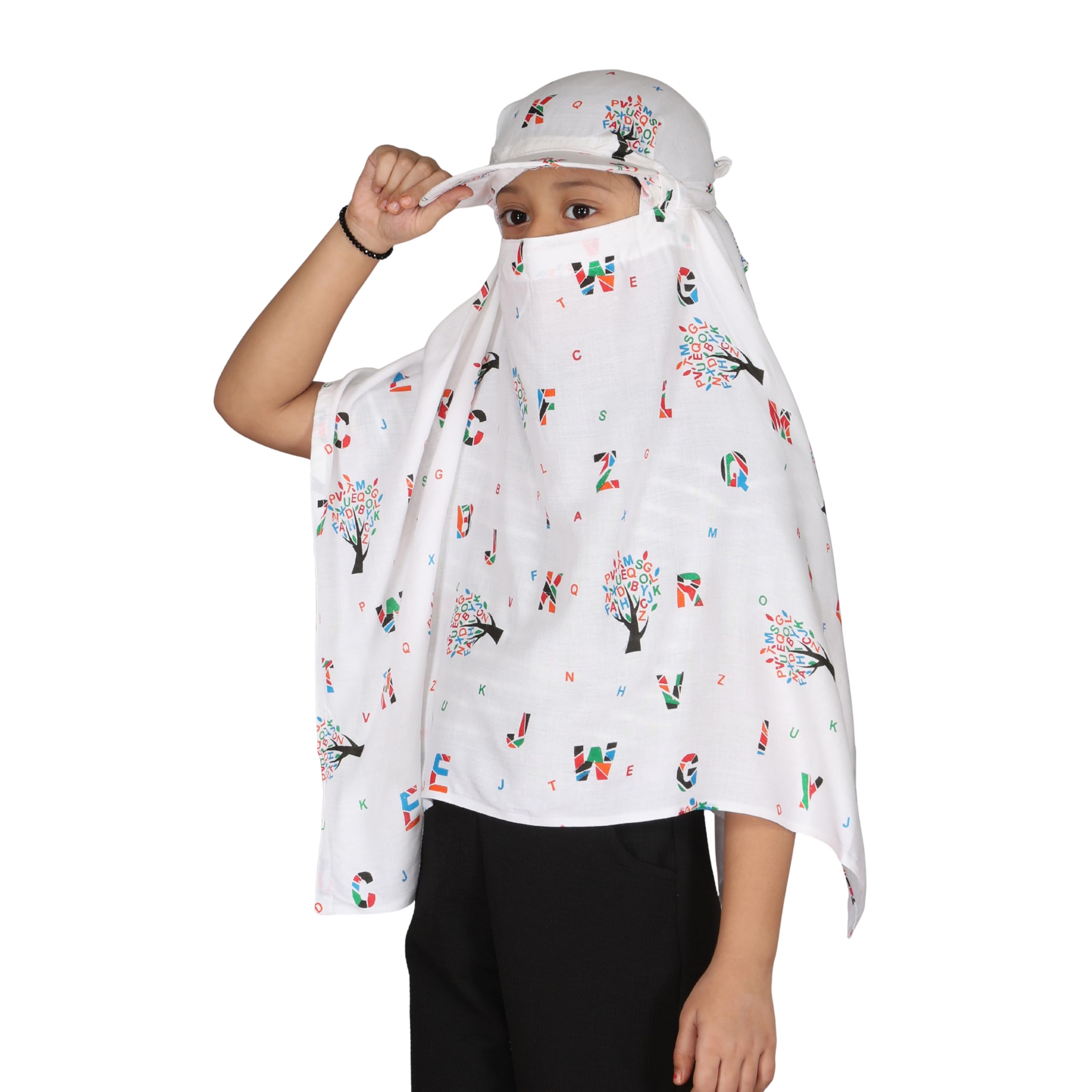 7 season's Kids Cotton Scarf Cum Mask with Cap - UV Sun Protection Full Face Head Cover for Girls-image-21