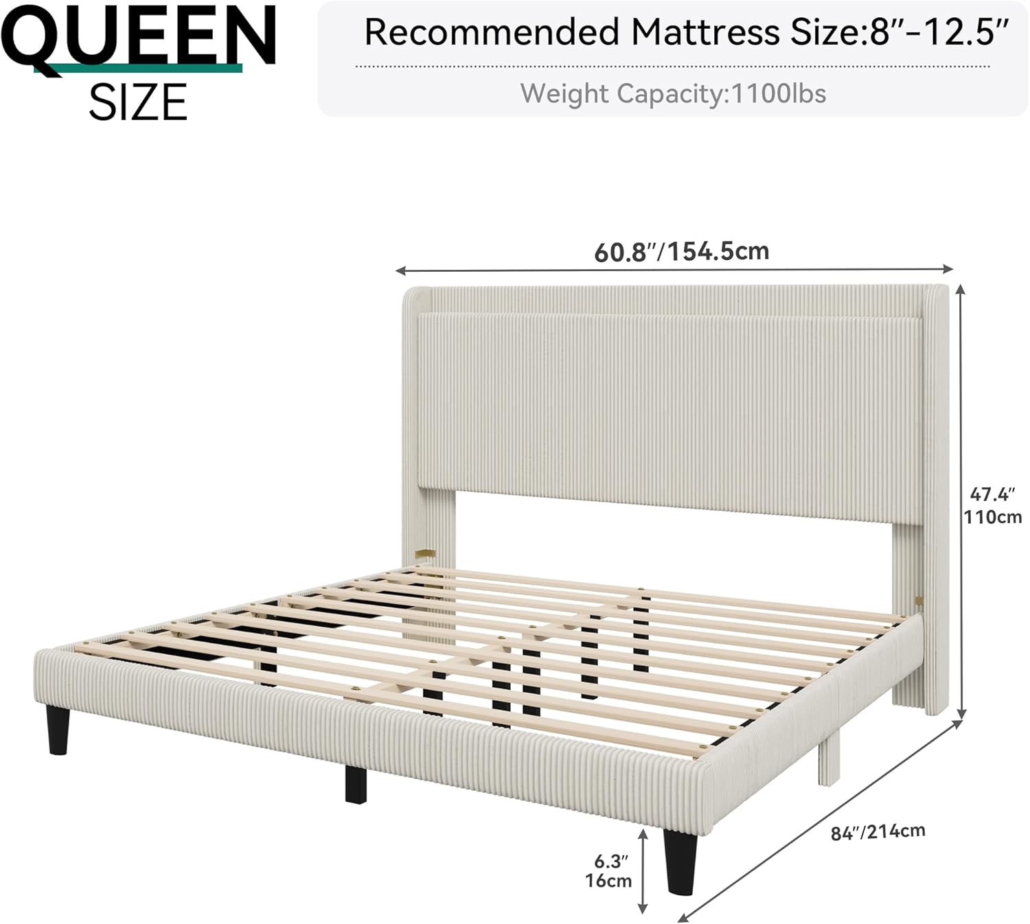 YITAHOME Queen Bed Frame dimensions and weight capacity