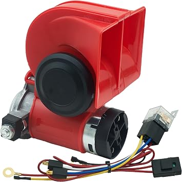 NEOGET Air Horn 12V Loud, Compact Twin Tone Trcuk Horn with Compressor and Relay Harness Kit, Fit for 12V Vehicles Truck Car Motocycle Upgrade Red
