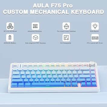 Aula F75 Mekanik RGB TKL Seiya Switch Kablosuz Makrolu Hot Swap Klavye Gradyan Mavi