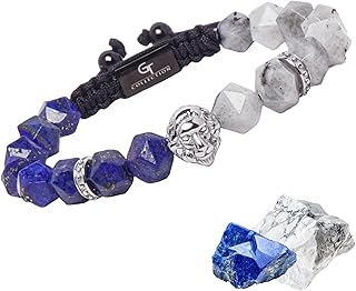 GT collection Lion King Beaded Bracelets for Men - Natural Stone Bracelets - Mens Bracelet with Stainless Steel Lion Head, Adjustable Cord, & Powerful Gemstones