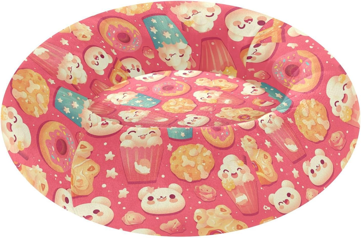 Wudan Pet Cat Bed Calming Anti Anxiety Fluffy Dog Pillow Bed for Medium Size Pets Supplies M Kawaii-Style Cartoon Popcorn with Donut Pink