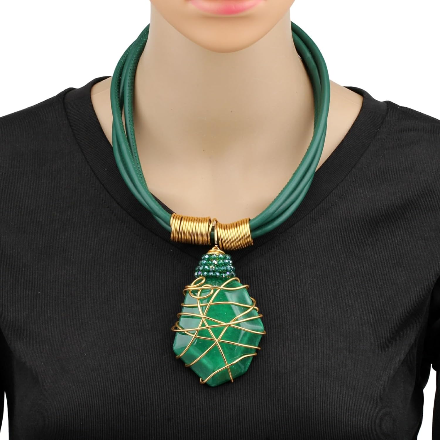 Ethnic Crystal Rhinestone Pendant Necklace Earrings Set Women Handmade Tribal Collar Choker Chunky Metal Bib Rope Chain African Statement Jewelry Set - Image 3