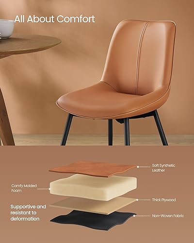 Miniatura 5 de VASAGLE Juego de 2 sillas de comedor de cuero, cómodo asiento tapizado con patas de metal y patas niveladoras giratorias, respaldo curvado, silla de