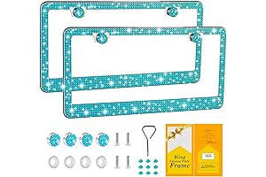2 Pack Turquoise License Plate Frames for Women, Handmade Glitter Crystal Diamond Plates