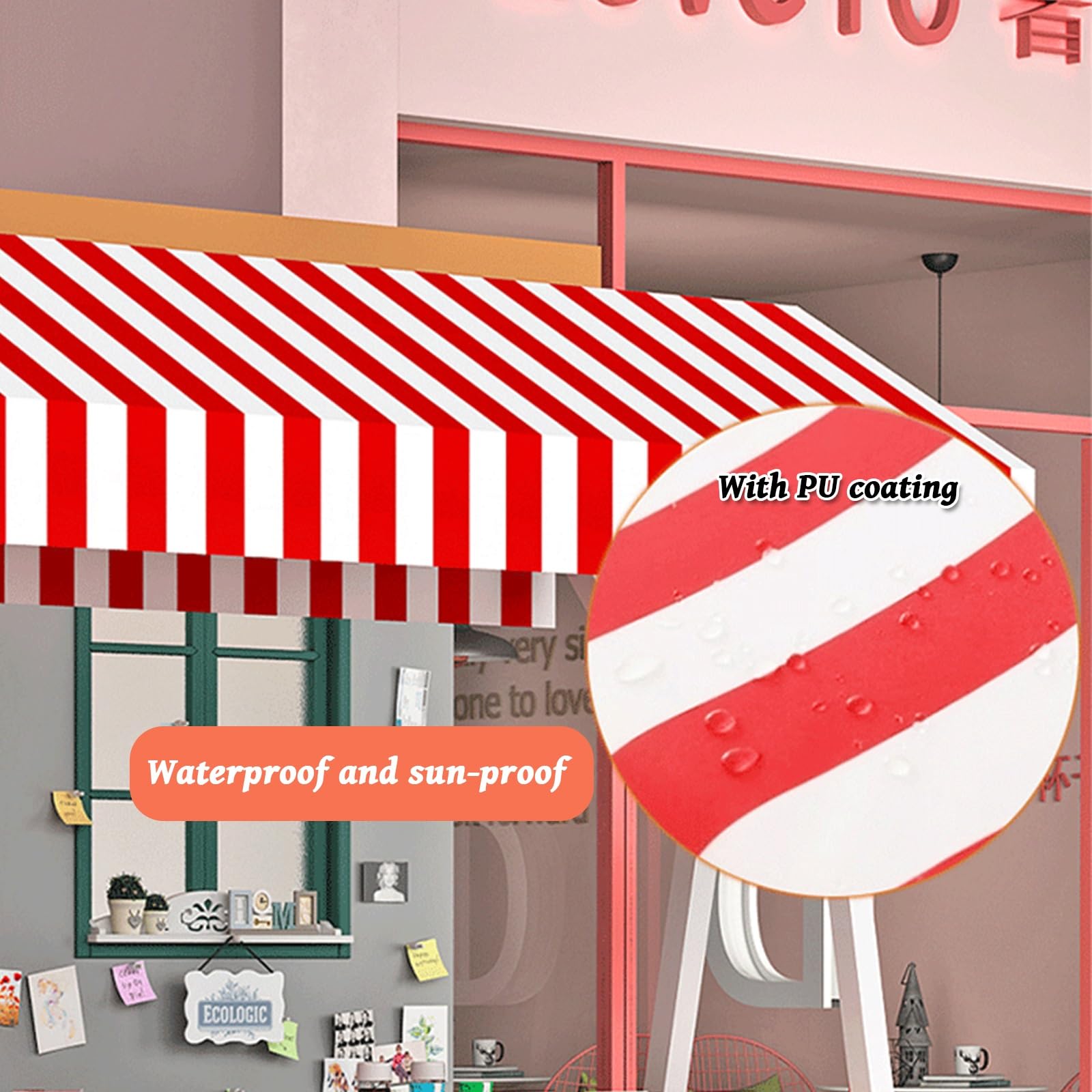 Bancarella per mercatino con tettoia, chiosco mobile con supporto per cibo da strada, acciaio al carbonio ispessito,carrello pieghevole,dotato di 4 ruote bloccabili(Red stripes,110x60x200cm)