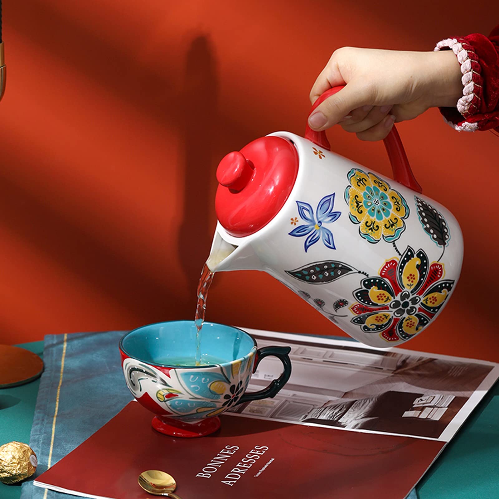 Jarra de Agua Jarra de Gran Capacidad con Mango y Botella de Agua fría de Lujo Ligera para Agua Caliente/frío, té Helado y Bebidas de Jugo Teteras de té Helado