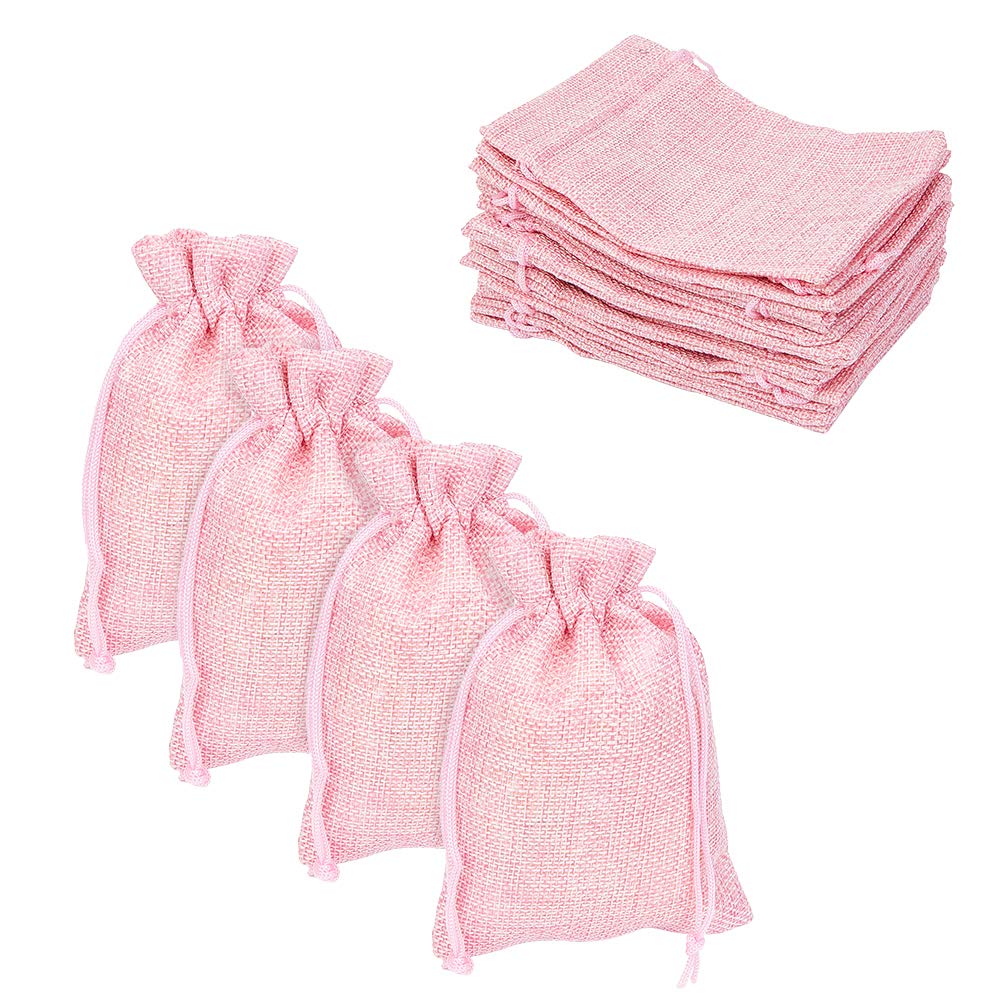 Bolsas de lino y cáñamo con cordón para abalorios, saquitos de regalo boda rosa 13.5x9.5cm