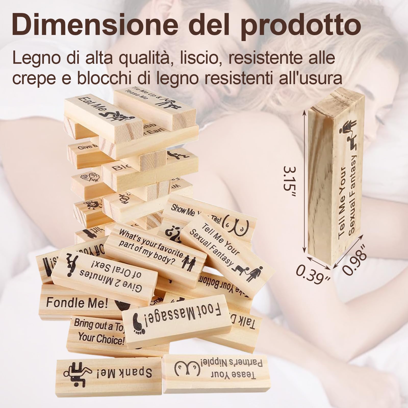 DORIMI Italiano Gioco Erotico Torre in Legno 48 Pezzi – Giochi Hot per Adulti, Torre della Passione Piccante, Giochi Erotici Coppie, Gioco di Coppia in Italiano (48 pezzi)