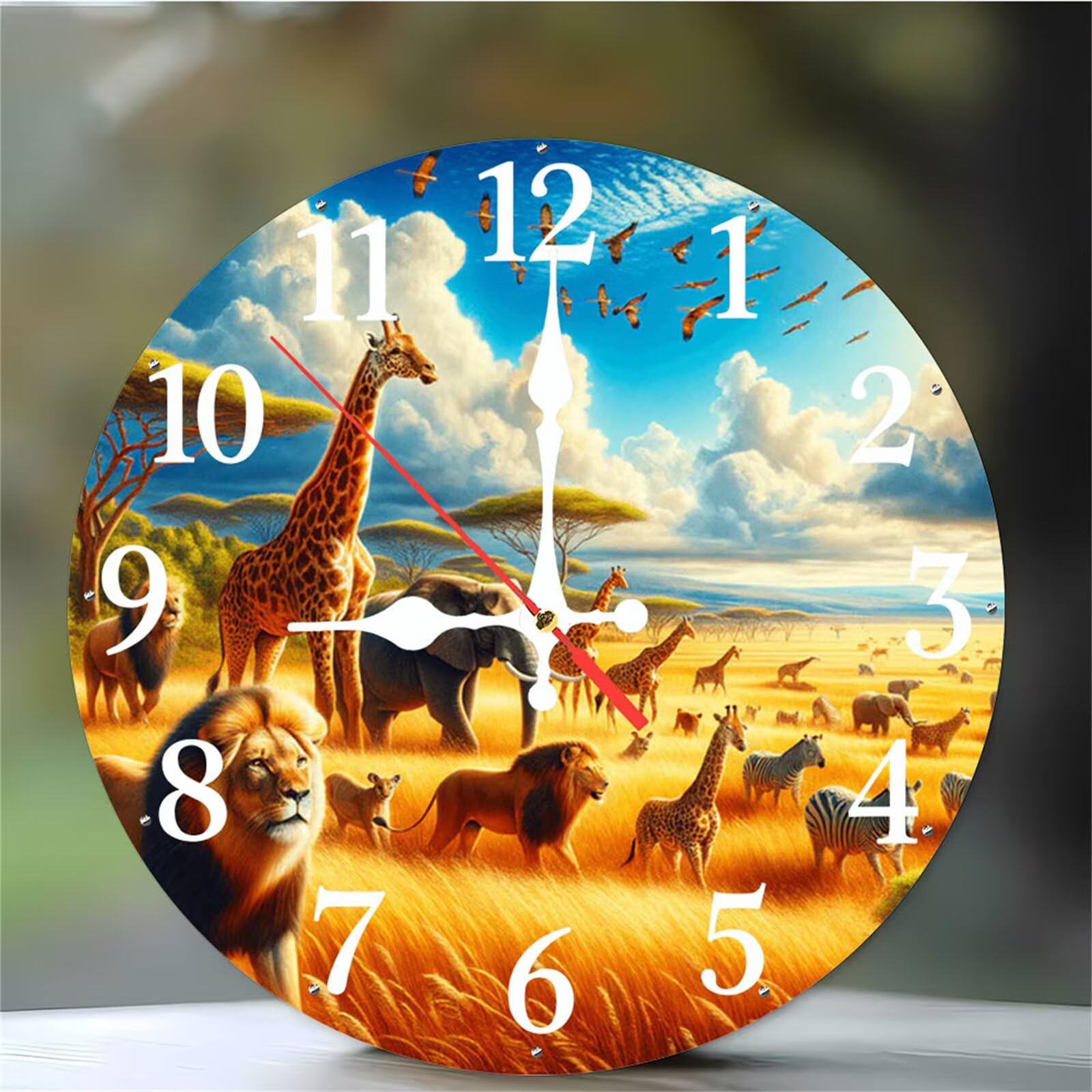 Pendule murale animaux sauvages pour chambre d'enfant et classe d'école