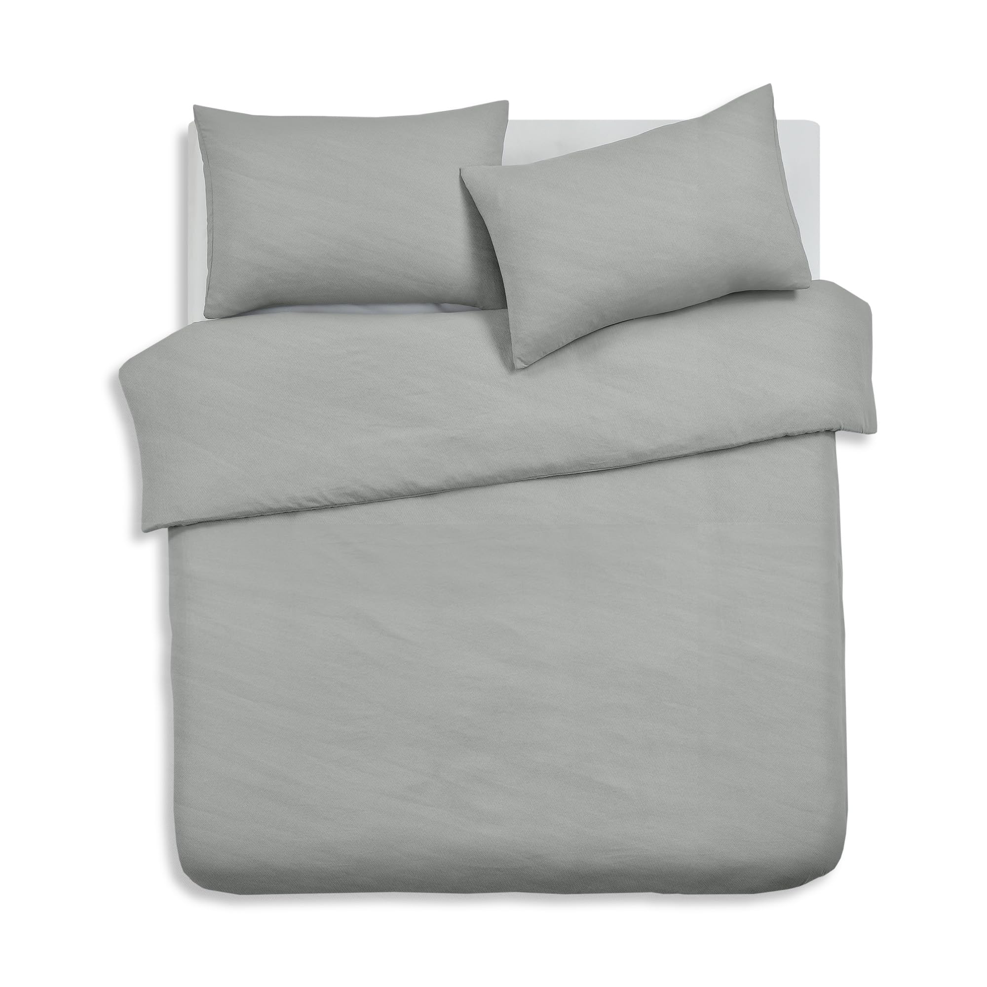 Velosso Washed Linen Brushed MicroFibre Silver Grey Duvet Cover Bedding Set Soft Plain Dye Bedding Quilt Cover Set, with Pillow case (Silver, King)