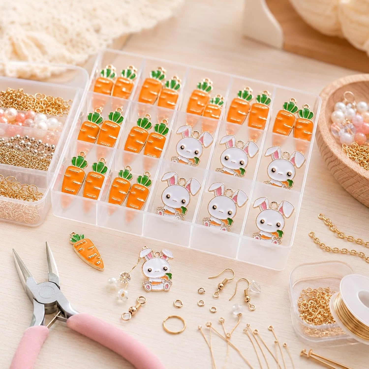 LUOZZY 40 Pcs Easter Rabbit Bunny Charms for Jewelry Making DIY Carrot Charms for Earrings Necklace Bracelets