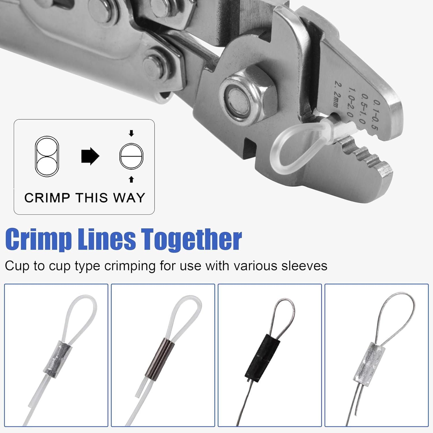 OROOTL Fishing Crimping Tool, Fishing Line Crimping Kit Stainless Steel Fishing Crimping Pliers with 500pcs Fishing Crimp Sleeves Set Wire Rope Crimping Tool 4 Crimping Sizes