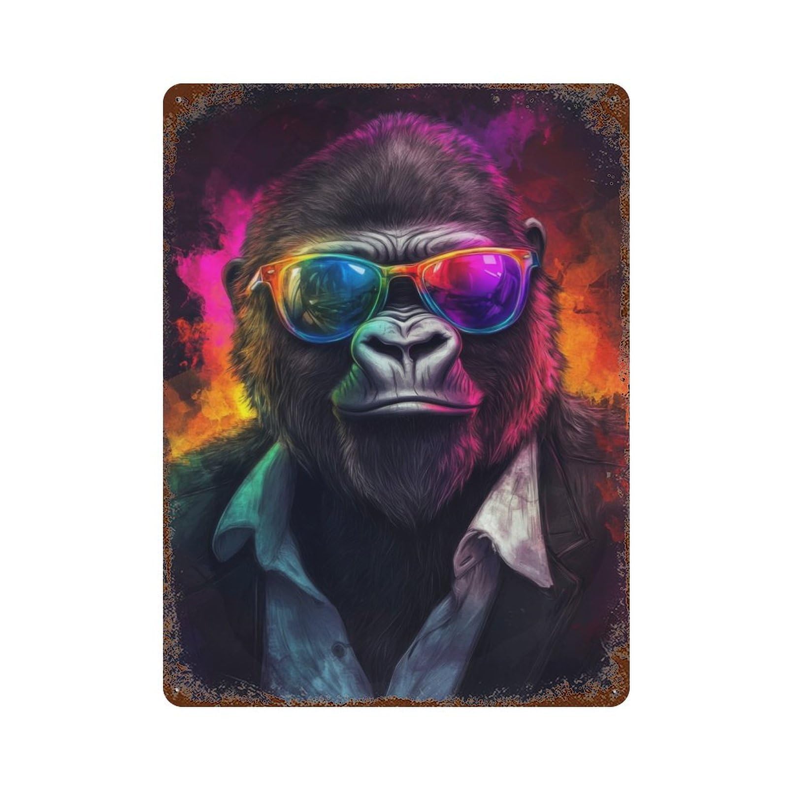 Cool Gorilla in Sunglasses Rust Effect Tin Sign 15.7"x11.8", Ideal for Farmhouse, Kitchen And Entryway Decor