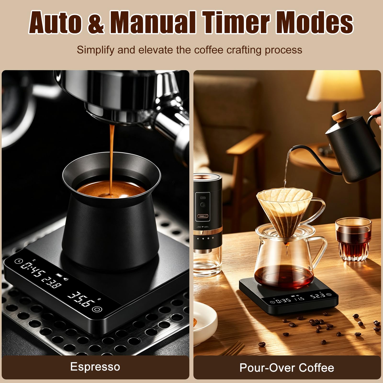 OBEST Balance Numérique à Café avec Minuterie,Précision 0.1g/2kg,4 Modes d'Infusion,Rapport d'Infusion Personnalisable,Tarage Automatique,Balance de Café Numérique pour Verser, Expresso, Presse