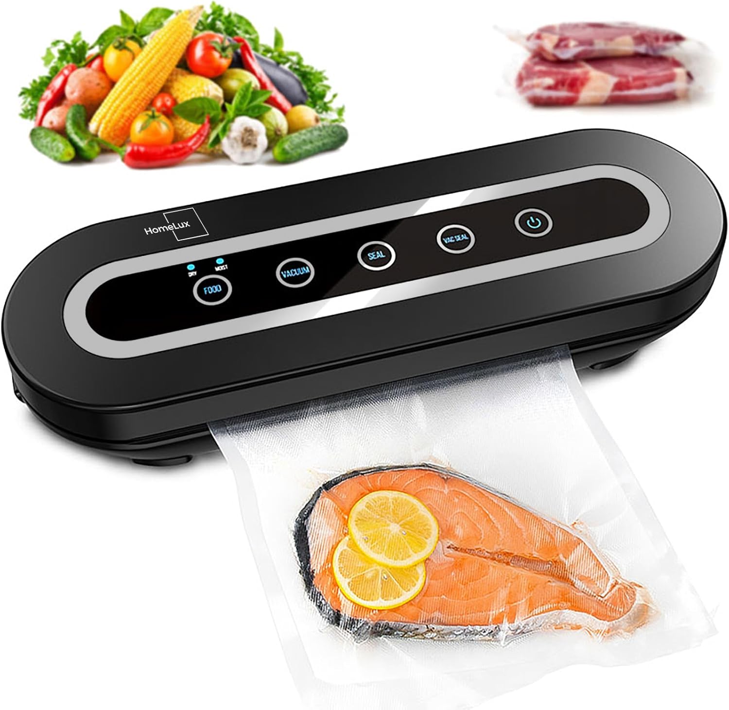 Vacuum Sealer Machine for Home, 80Kpa Food Vacuum Sealing Preservation System 6-in-1, Smart Kitchen Saver with Cutter and 10 Bags for Food Storage, Moist & Dry Mode