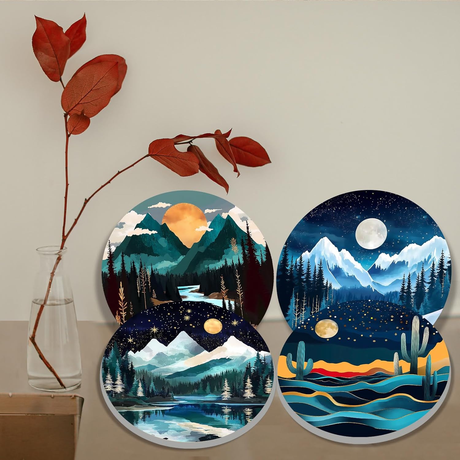 Tucocoo Desert Night Burner Covers for Electric Gas Stove Burners,8 Inches and 10 Inches,Morning Stars Landscape Electric Stove Burner Covers,Round,Range,Cooktop,Set of 4 Decorative Kitchen Decor