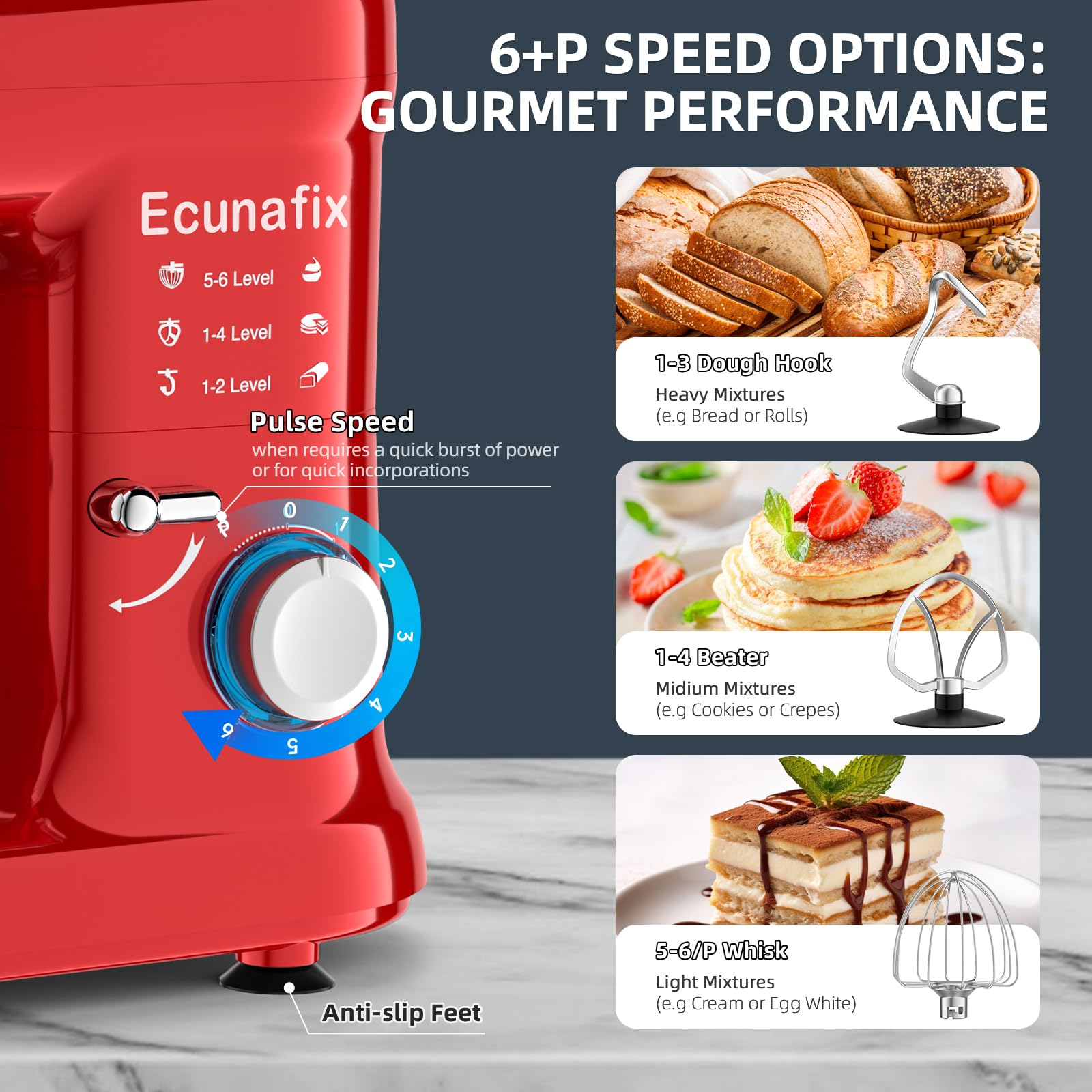 Batidora Amasadora Reposteria Profesional 2000W 6.5L Robot de Cocina | Amasador, Bajo Ruido, 6 Velocidades con Pulso, Protector de Salpicaduras y Bol de Acero Inoxidable