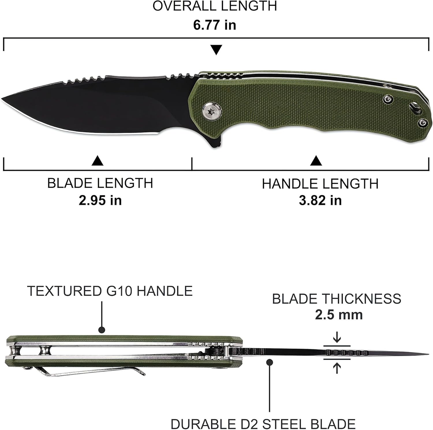 ROMANTICIST Folding Pocket Knife - 3.15" D2 Steel Blade & Non-Slip G10 Handle - Pocket Knife for Camping, Hiking and Outdoor Tasks - EDC Folding Knife with Clip & Lanyard - Unique Gifts for Men Women