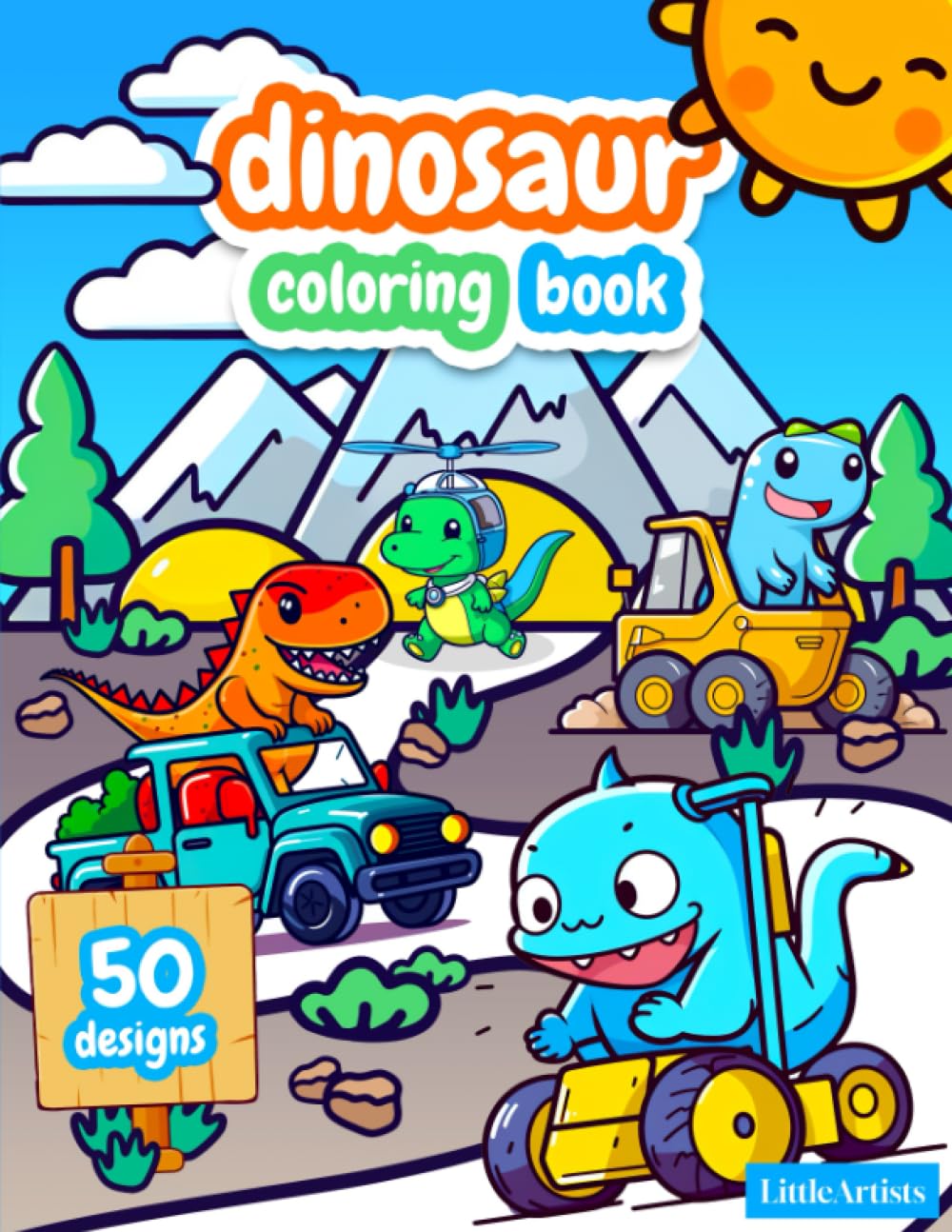 Dinosaur coloring books for kids 3-5: Truck books for toddlers - Adventure on Wheels