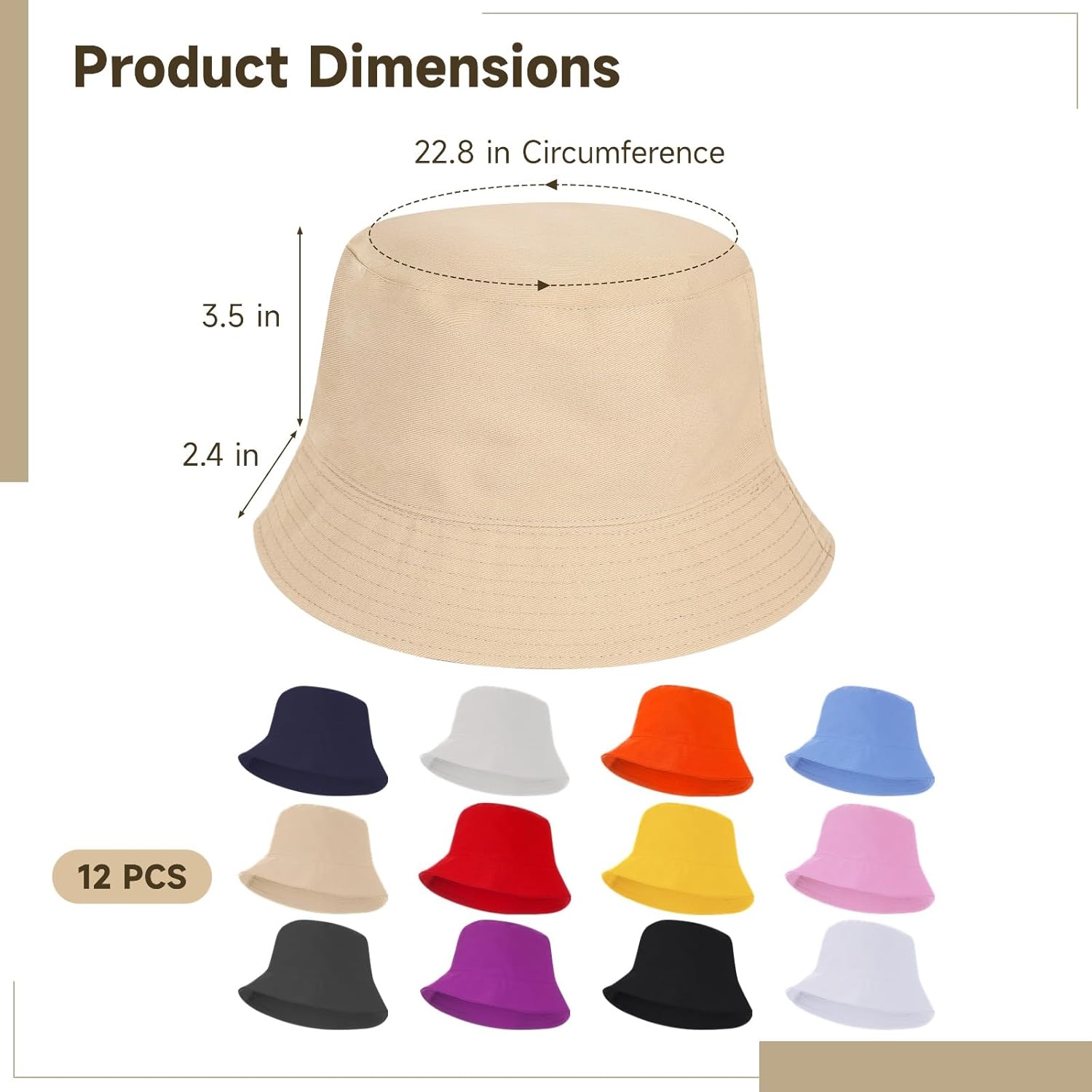 12 Pcs Bucket Hats - Plain Bucket Sun Hats for Men and Women, Unisex Solid Color Summer Caps, Foldable Cotton Fisherman Hats for Outdoor Walking, Hiking, Fishing, Travel - Image 5