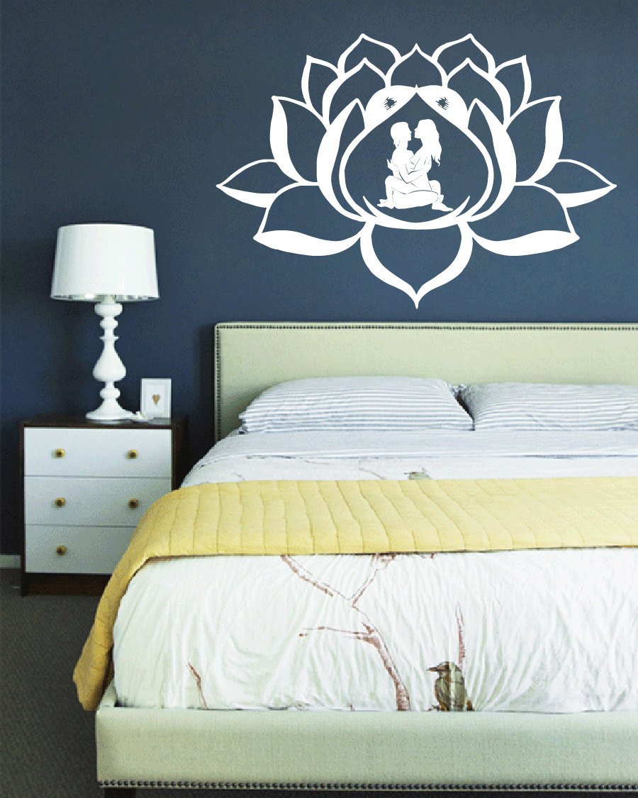 Hausewares Vinyl Decal Lotus Flower With Man Woman in Love Yoga Meditation Wall Art Decor Removable Stylish Sticker Mural Unique Design for Room