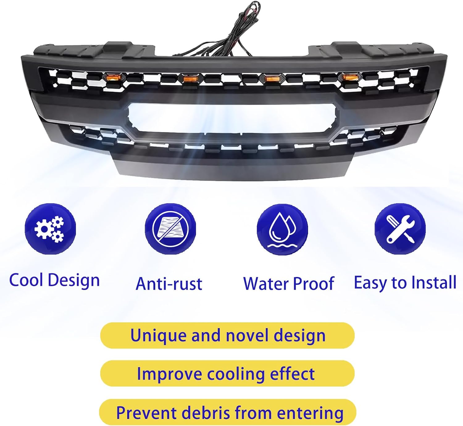 Front Grille Compatible with 2009 2010 2011 2012 2013 2014 2015 2016 Frontier Grill with Emblem and LED Lights