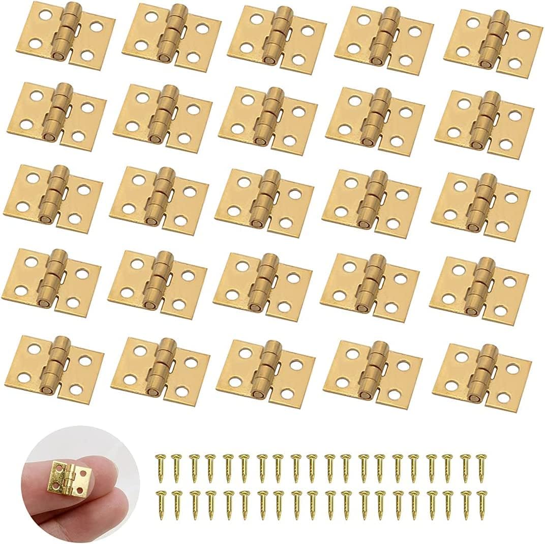 Mini Brass Hinges Small Hinge Vintage Hinge Door Hinge Folding Butt Hinges 270 Degree with Nails (13x14mm H/W) Pack of - (20)
