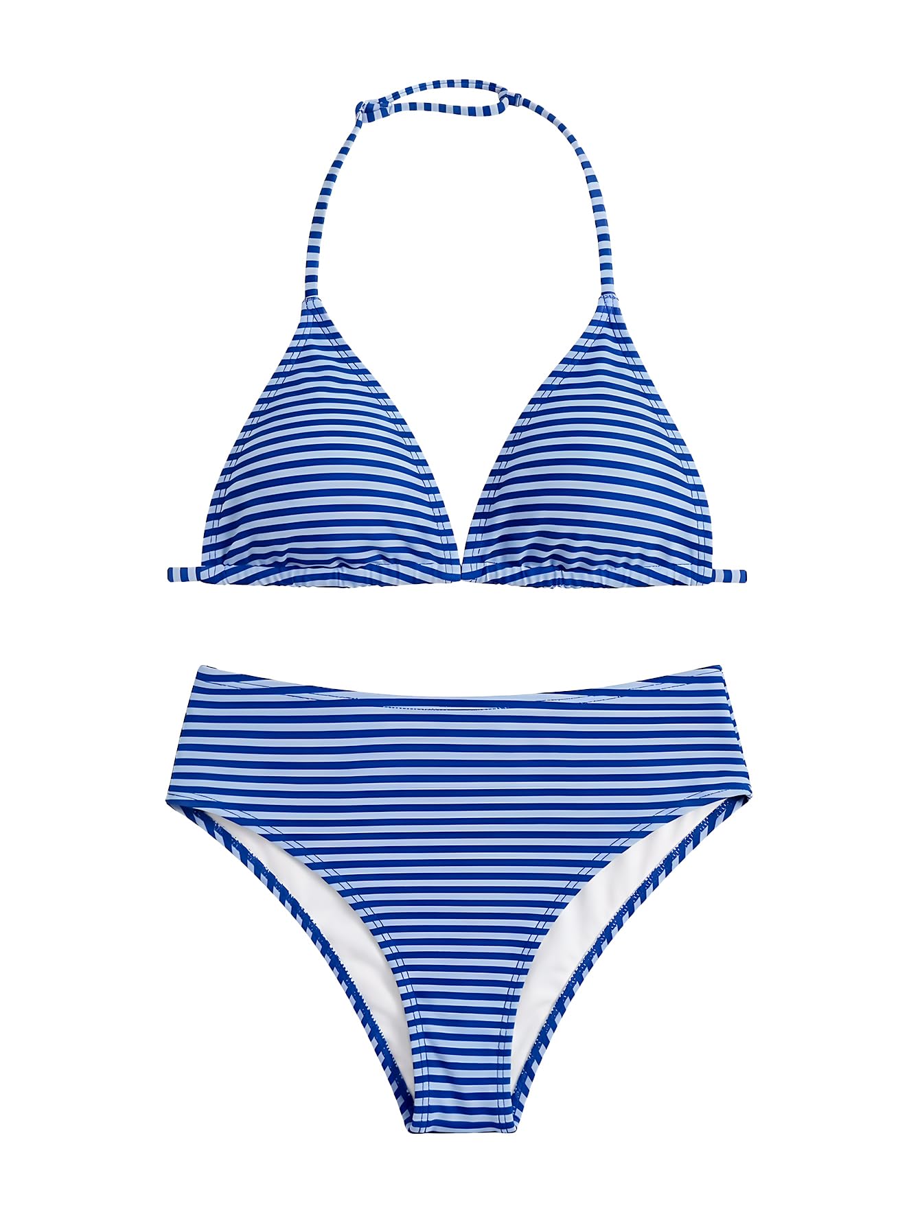 Photo 1 of RoseSeek Girl's Tie Dye Smocked 2 Piece Swimwear Sets Backless Halter Bikini Cute Brief Bathing Suit Striped Blue 14Y