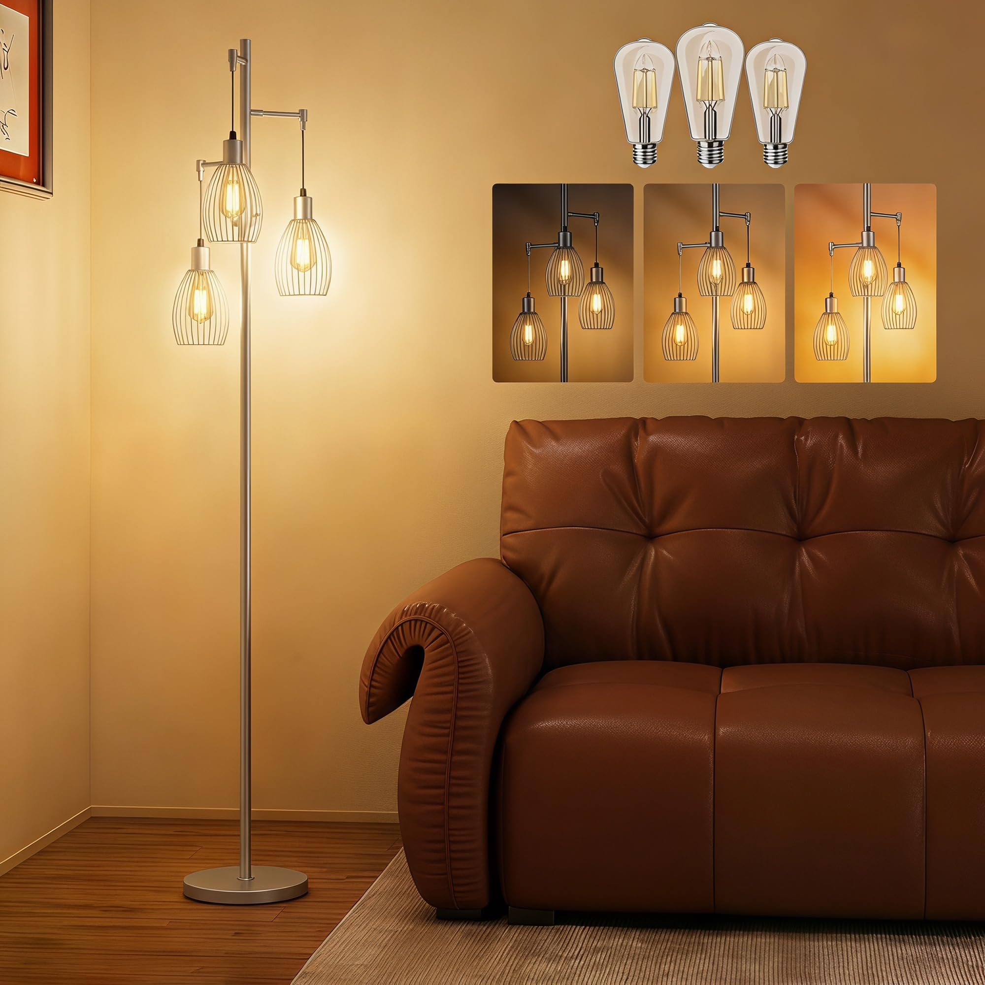 HOMCOM 3-Light Floor Lamp Dimmable 170cm 2700K/Bulb Not Included Silver — image 1