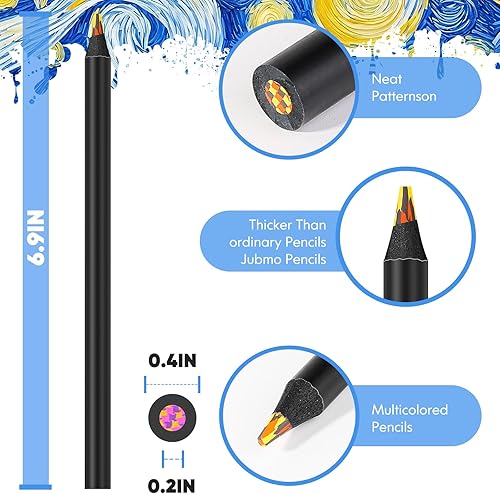 Miniatura 4 de Paquete de 24 lápices arcoíris de 12 colores, lápices de colores gigantes, suministros de arte para adultos y niños, suministros escolares