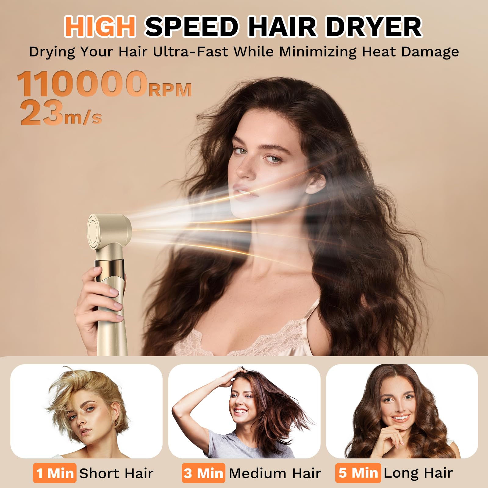6 in 1 Asciugacapelli Air Styler, 110,000GIRI/MIN Spazzola Rotante per Capelli con Tecnologia Ionica, Spazzole Rivestite in Ceramica per Styling Liscio, Onde, Volumizzante, con Borsa da Viaggio