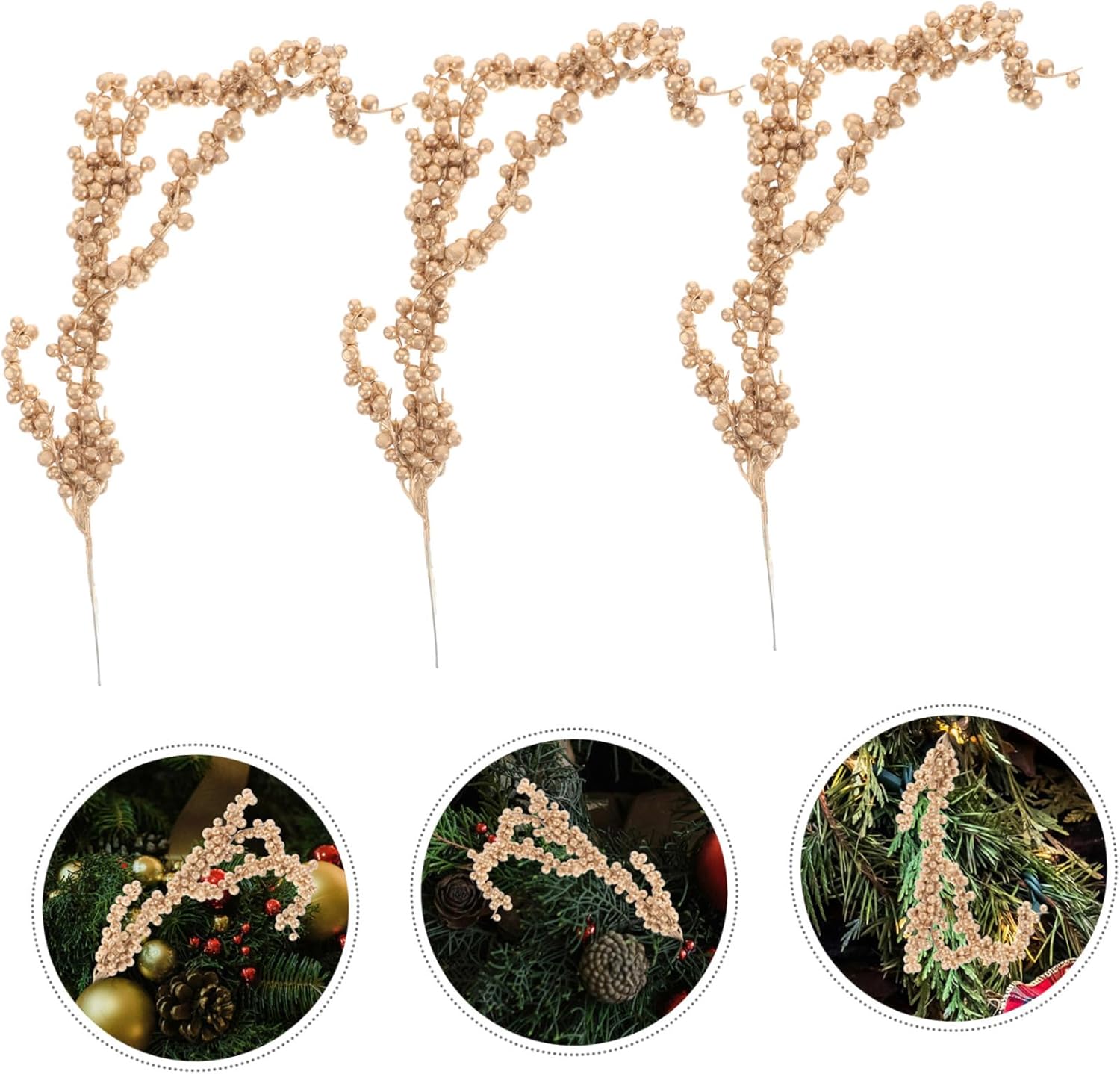 Luxshiny 33pcs Artificial Berry Branches for Christmas Decorations Simulated Props Decor Material Golden Color