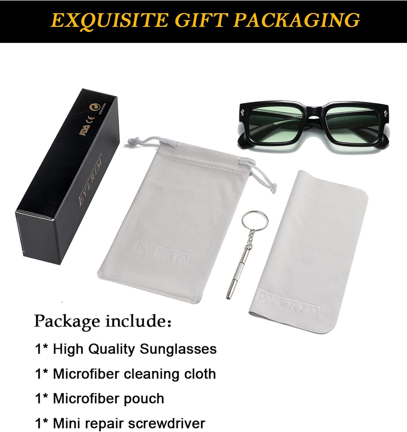 EYLRIM Square Frame Sunglasses for Women Men Trendy Chunky Rectangle Sun Glasses Black Shades UV400 Protection - Image 6