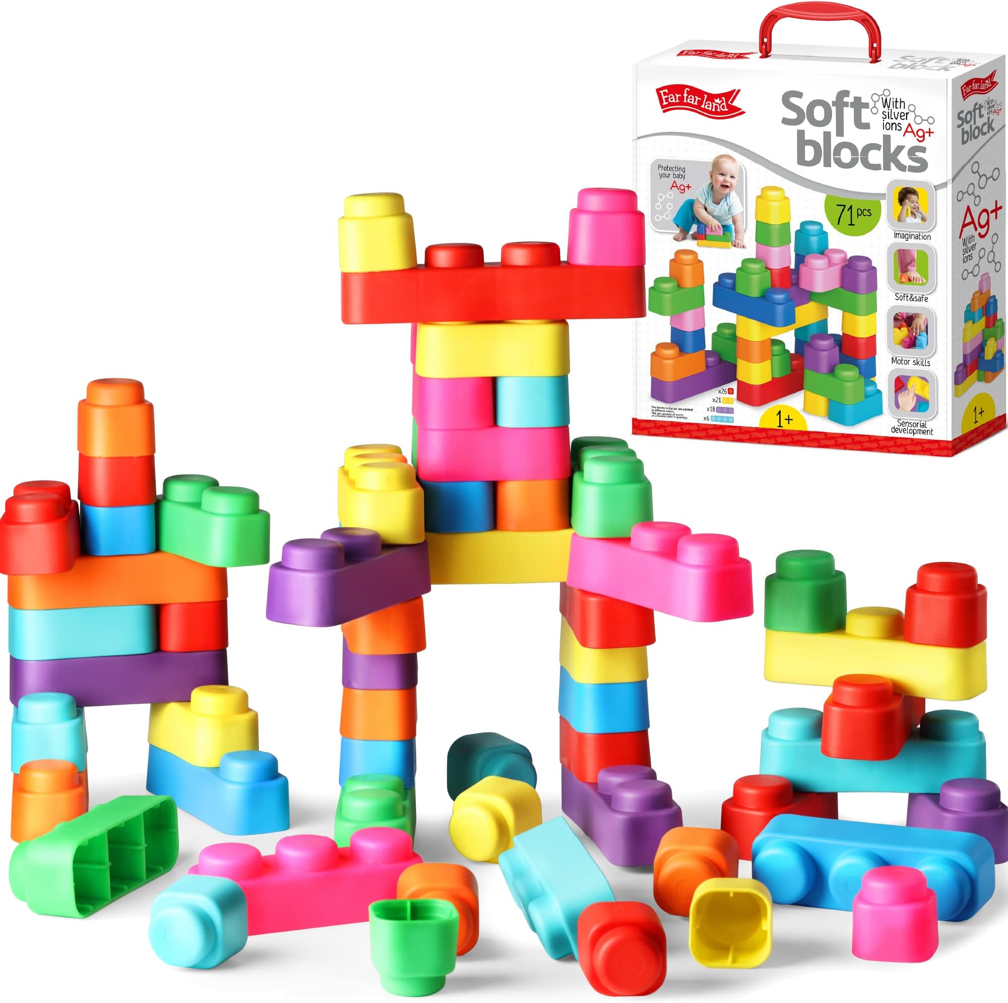 -Super Soft Building Blocks for Toddlers Ages 1-3 Years– Teaches & Enhances Creativity and Fine Motor Skills- STEM Building Set - 71 Pieces