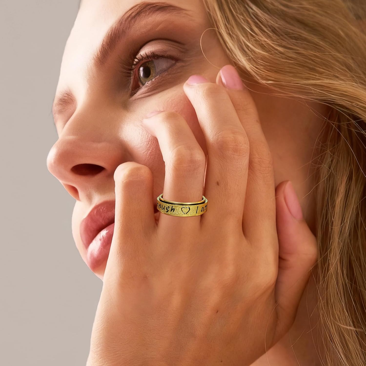 Fidget Spinner Ring for Women - I Am Enough Rotating Fidget Toys for Anxiety Relief, Stainless Steel Inspirational Hope Rings for Adults Jewelry Gift for Birthday Valentine's Day - Image 2