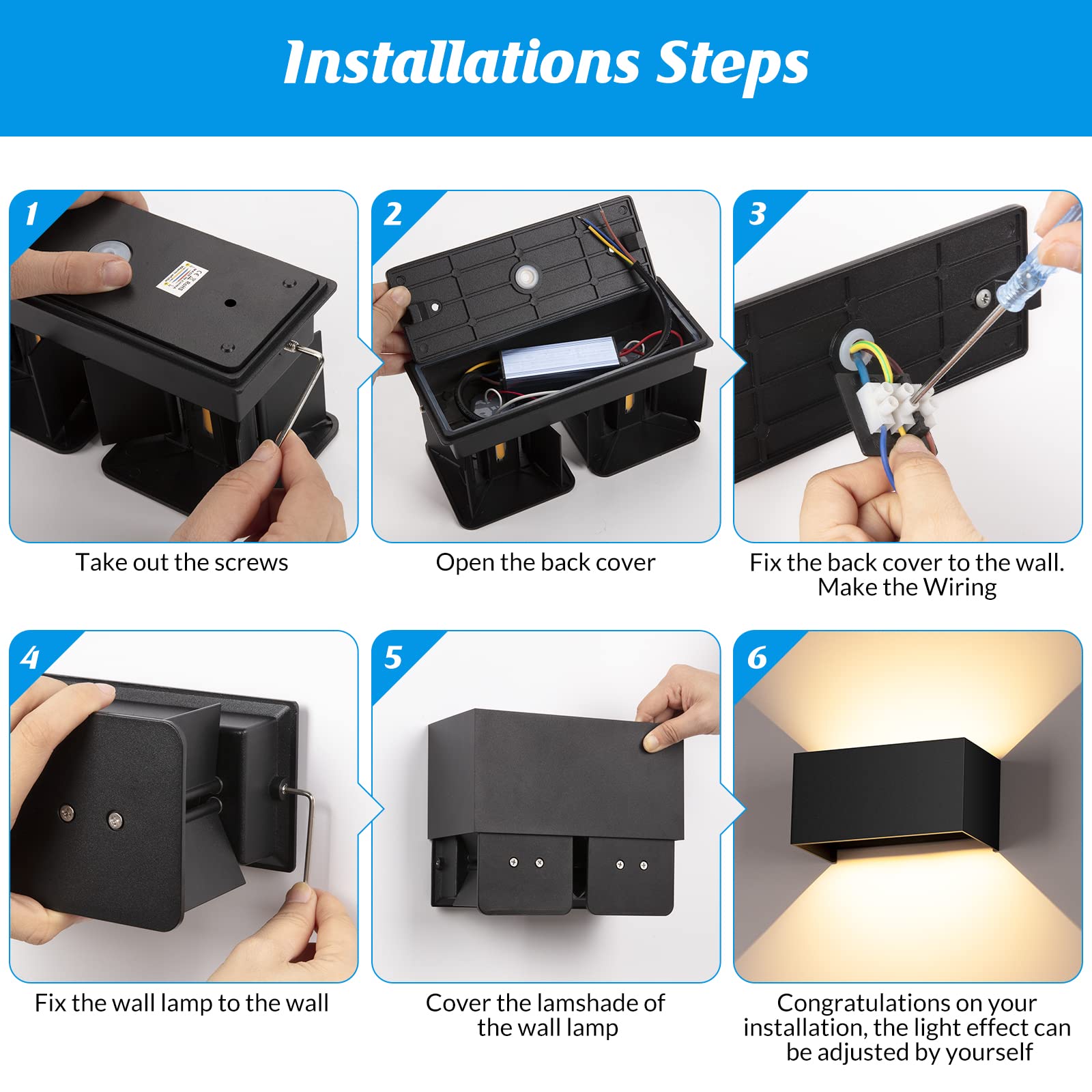 4 Pezzi 24W Applique da Parete Esterno/Interno 3000K Bianco Caldo Applique Esterno Angolo del Fascio Regolabile Moderno Lampade da Parete IP65 Impermeabile Nero Aapplique da Esterno