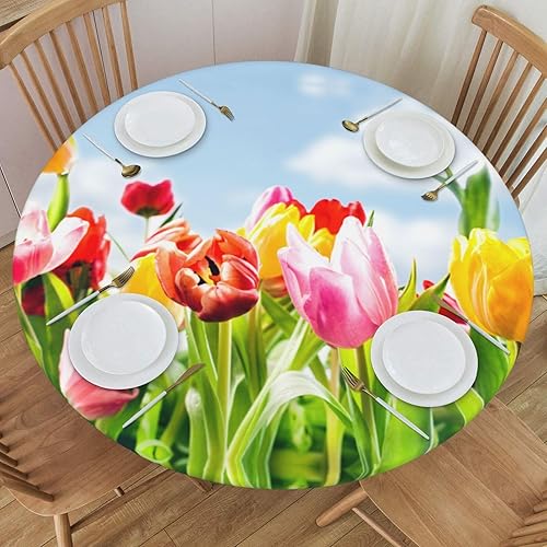 Vista 22 de Delerain Mantel redondo ajustable de bolas de Navidad, mantel redondo impermeable con borde elástico, lavable, para interiores y exteriores, se