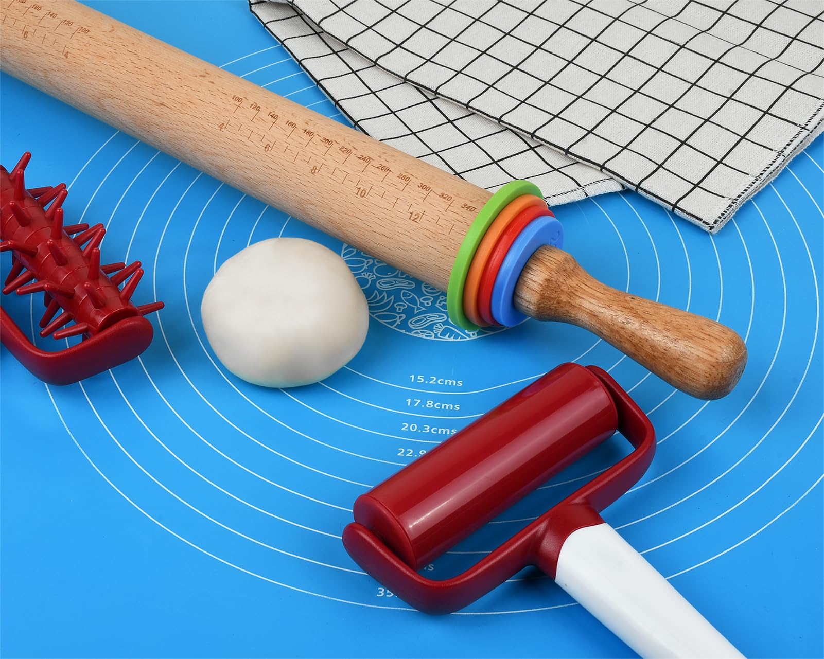 Nudelholz mit 4 einstellbaren Dickenringen 13,6 Zoll Holz Teigroller für Küche, Backen, Teig, Kekse, Kuchen, Fondant, Pizza und Kuchenkruste
